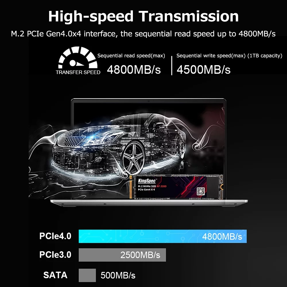 KingSpec XF 2280 512GB M.2 NVMe PCIe Gen4.0x4 SSD Solid State Drive High-speed Transmission 3D NAND Flash Low Power Consumption