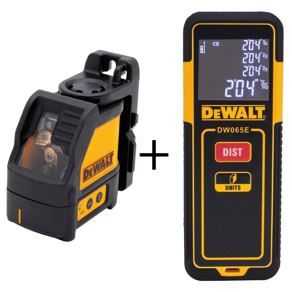 DeWalt Cross Line Laser Level with Bonus 65 ft. Laser Distance Measurer MC0C0A04
