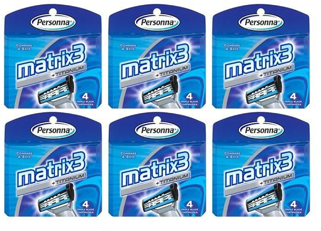 Personna Matrix3 Titanium Triple Blade Refill Cartridge Blades, 4 Ct. (Pack of 6) + Eyebrow Ruler