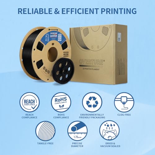 OVERTURE Nylon Filament 1.75mm 3D Printer Filament, Polyamide (PA) 1kg Spool (2.2lbs), Dimensional Accuracy +/- 0.02 mm, Fit Most FDM Printer (Black)