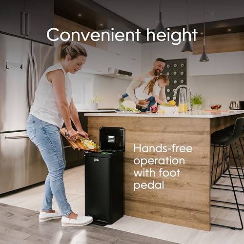 Compost Genie Kitchen Compost Bin, White Stainless-Steel Large