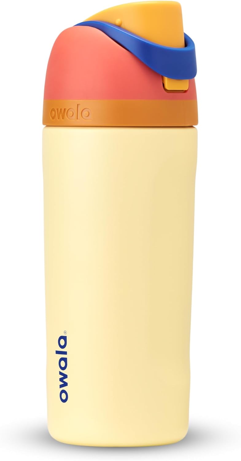 Owala Kids FreeSip Insulated Stainless Steel Water Bottle Bundle with Straw and Push-Button Lid, 16 oz, Misty Horizon and Blue Citrus