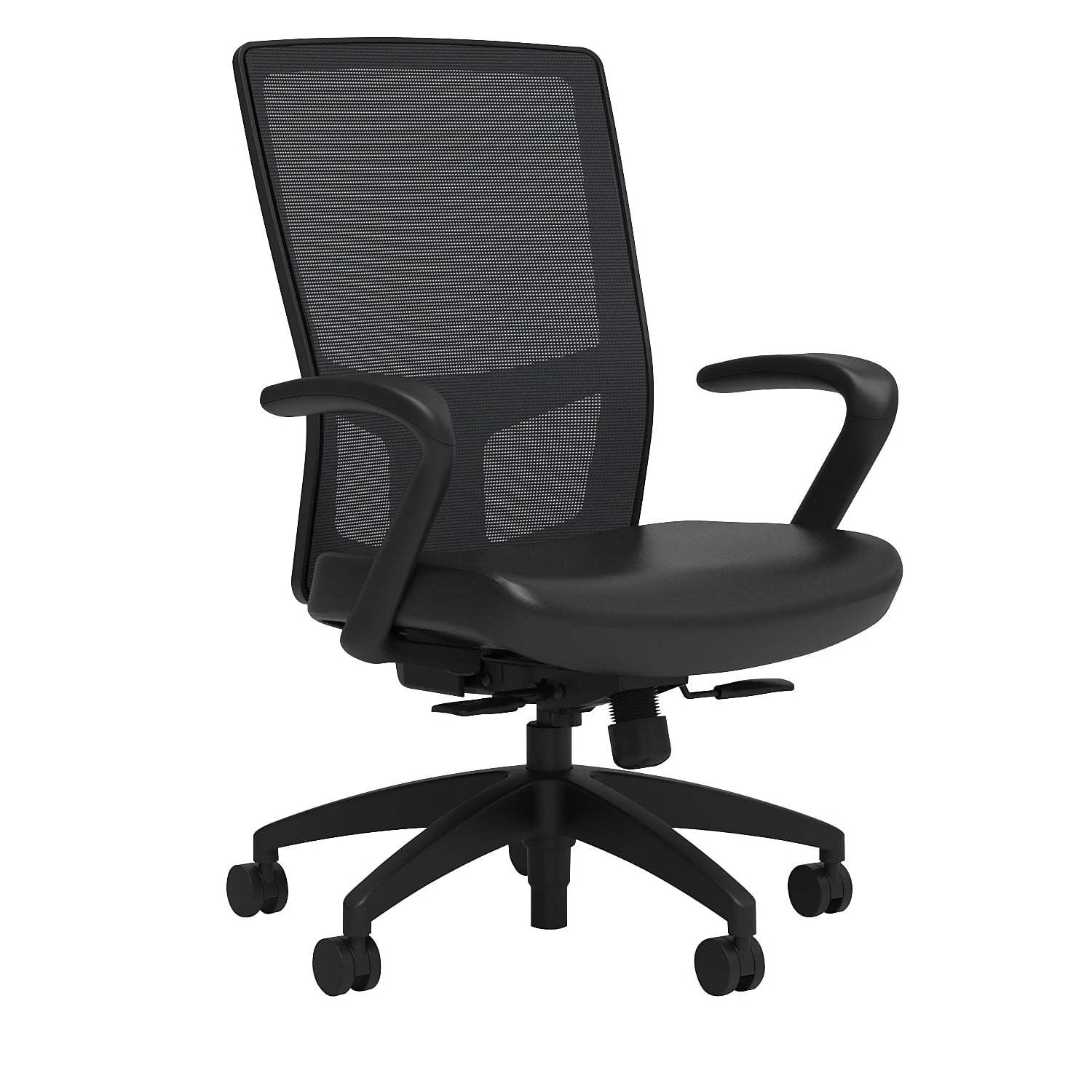 Union & Scale Vinyl Task Chair Black Integrated Lumbar Fixed Arms 52321