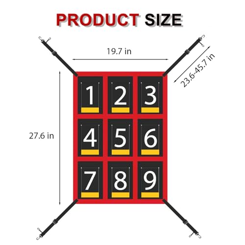Adjustable Baseball Softball Net Strike Zone Target Net,19x27 in Clear Numbered Strike Zone, Practice Throwing and Hitting with Accuracy, Applicable for Various Age Pitching Training