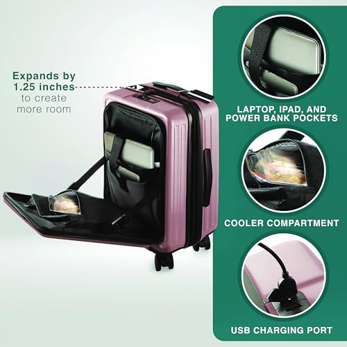 22 Inch Carry On Luggage 22x14x9 Airline Approved, Carry On Suitcase with Wheels, Hard-shell Carry-on Luggage, Durable Luggage Carry-On, Black Small Suitcase with Cosmetic Case