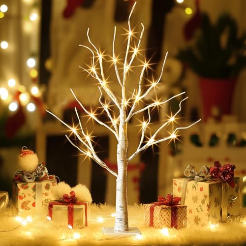 EAMBRITE Fairy Light Spirit Tree, 108 Led Lighted Birch Tree, 8 Modes Lighted Trees for Decoration Inside, USB & Battery Christmas Tree for Home Bedroom Desktop Indoor Xmas Decorations (Sliver)