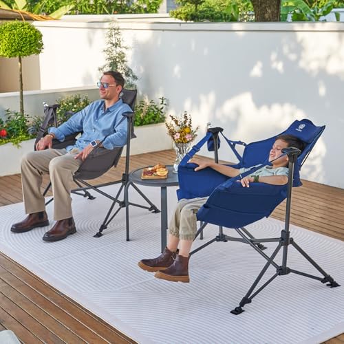 EVER ADVANCED Padded Hammock Camping Chair, Oversized Heavy Duty Swing Chair with Detachable Cup Holder, Portable Folding Rocking Camping Chair, Support Up to 400lbs