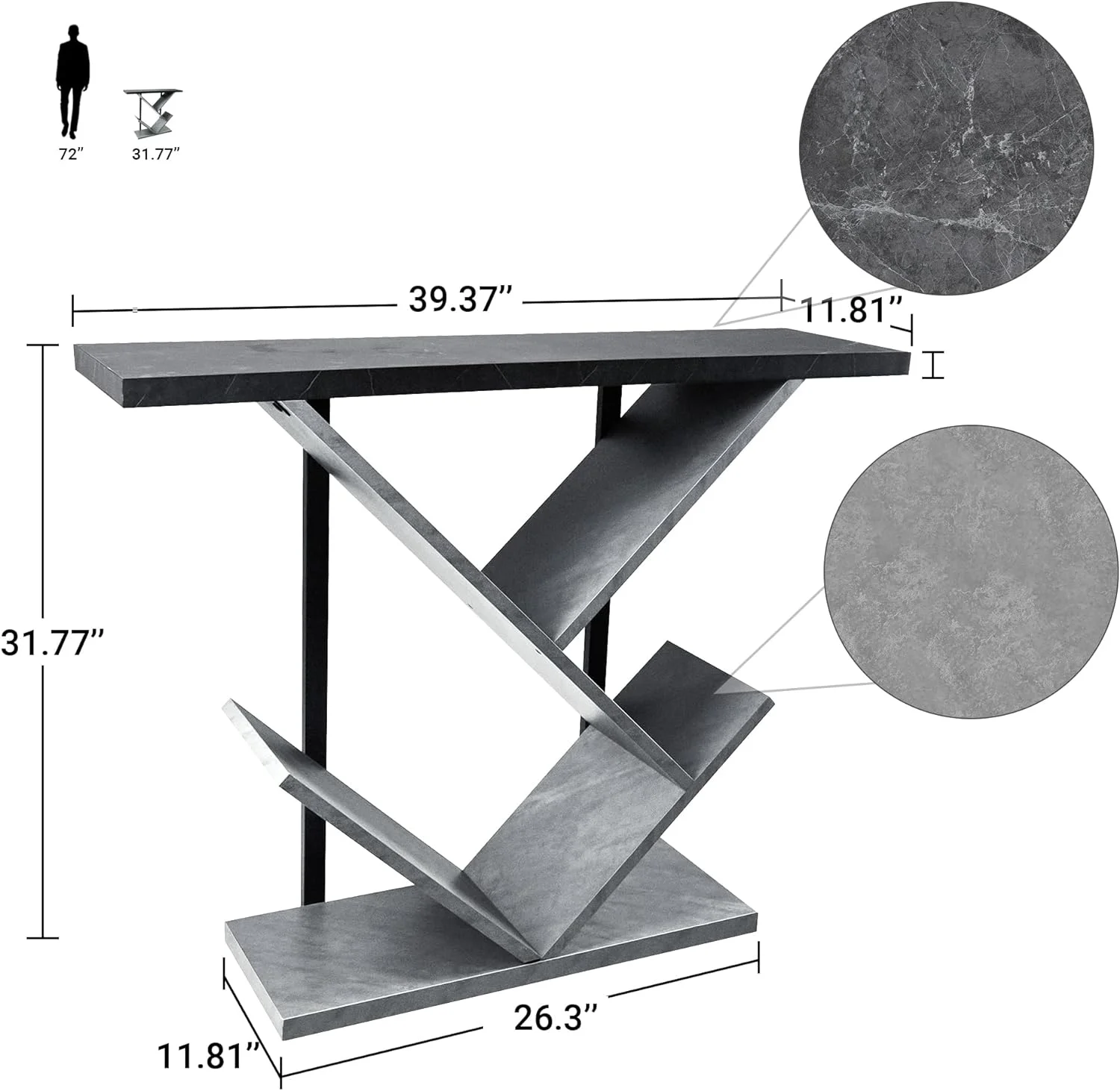 Console Table For Entryway, Living Room, Sofa - Narrow Hallway Furniture With Storage - Foyer Tables In Black Marble