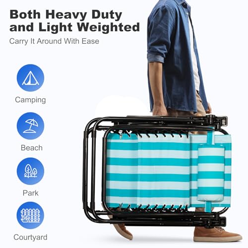 Nazhura Set of 2 Relaxing Recliners Patio Chairs Adjustable Steel Mesh Zero Gravity Lounge Chair Beach Chairs with Pillow and Cup Holder (Dark Green)