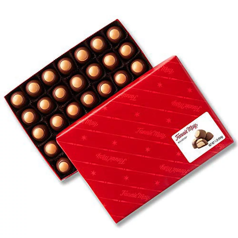 Fannie May Peanut Butter Buckeyes, Milk Chocolate Covered Creamy Peanut Butter, Chocolate Candy Gift Box, 1 lb