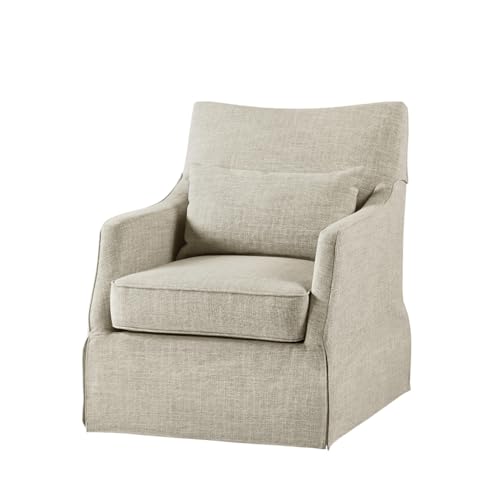 Martha Stewart London Swivel Chair - Solid Wood & Plywood, Skirted Metal Base Accent Armchair, Lumbar Pillow -Modern Classic Family Room Sofa Furniture Bedroom Lounge, 28