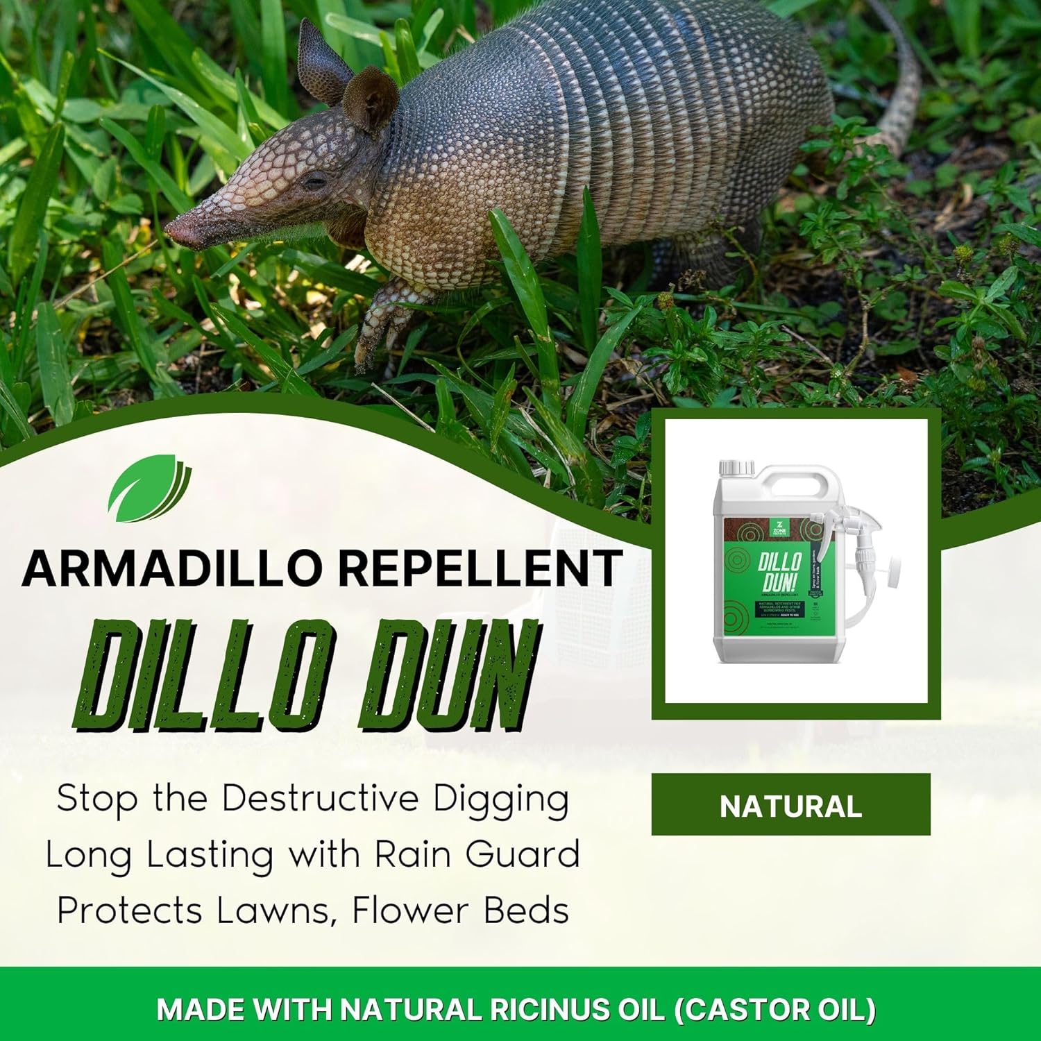 Zone Protects Dillo Dun! Armadillo Repellent Spray. Stop Armadillos from Digging in Your Yard, Gardens and Flower Beds. Natural Armadillo Repellent Liquid Spray