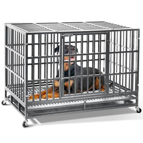 Oranland 48 inch Heavy Duty Indestructible Dog Crate,2025 New Upgraded Reinforced Baseplate for Large Dogs,XL Dog Crate for High Anxiety Dogs/Max Load Capacity 250lbs/Double Door with Wheels