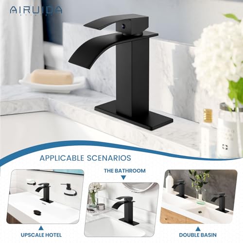 Airuida Brushed Gold Tall Waterfall Bathroom Vessel Sink Faucet Modern Bathroom Vanity Faucet Single Handle Single Hole Farmhouse Bar Mixer Tap Washbasin Faucet Deck Mount