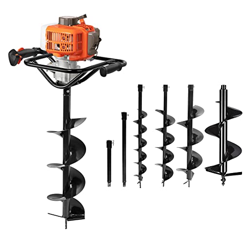PROYAMA 54cc Post Hole Digger Gas Powered 2 Cycle Earth Auger, 5-Year Warranty Gear Box, 4 Drill Bits 4
