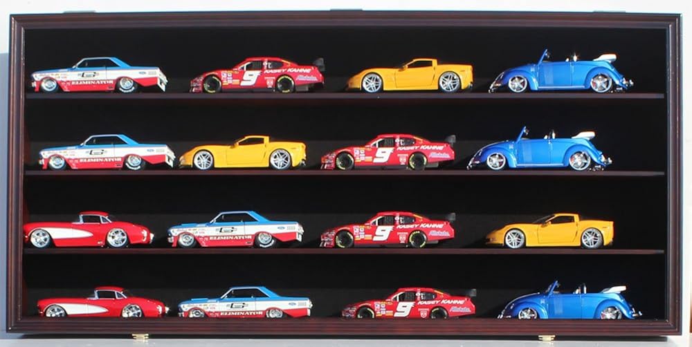Display Case Cabinet Wall Rack for 1:24 Scale Diecast Toy Cars Wheels Model Car O Scale, HO Scale Train, or Hess Trucks Hot-HW14