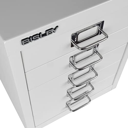 Bisley 10-Drawer Steel MultiDrawer Cabinet - Black, Chrome Pull Handles with Label Holders, Powder-Coated Steel, Removable Drawers, Fits Under Most Desks, Labels Included