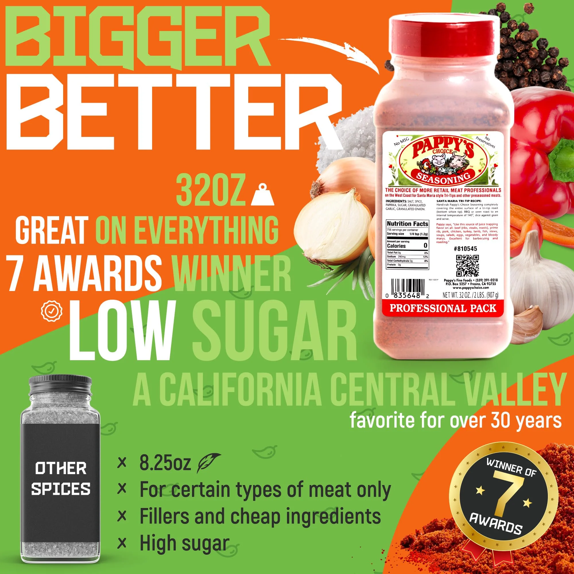 Pappy's Choice Seasonings - Original. Perfect for bbq and smoked brisket, steak, beef, chicken, fajita, hogs, rib, seafood, bagel, popcorn, jerk, pizza and more.