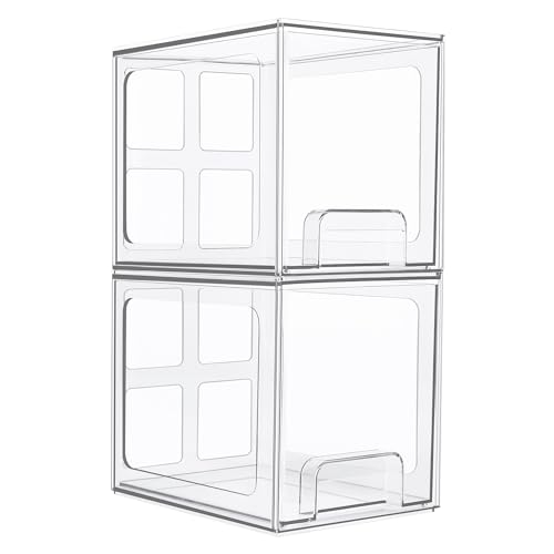 Vtopmart 4 Pack Stackable Storage Drawers, 6.6''Tall Acrylic Bathroom Makeup Organizers,Clear Plastic Drawers For Vanity, Undersink, Kitchen Cabinet,Pantry Organization and Storage