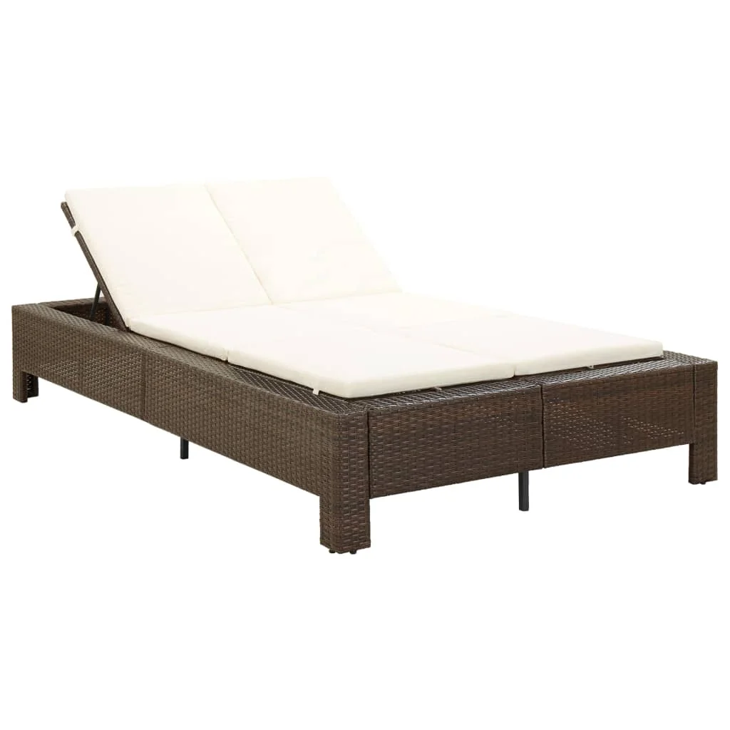 Festnight 2-Person Sunbed with Cushion Brown Poly Rattan