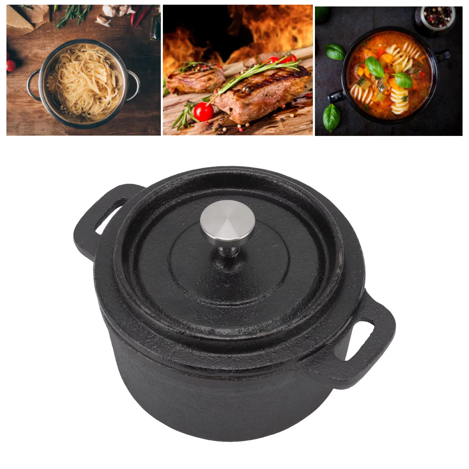 Dutch Oven Double Traditional Style Thickened Ergonomic Handle Insulation Cast Iron Cooking Pot with Lid Diameter 20CM