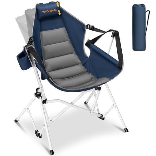VIVOHOME Hammock Camping Chair, Portable Outdoor Swinging Rocking Chairs for Adults with Adjustable Pillow, Back and Height for Travelling, Backyard, Patio, Supports 400 lbs, 600D Breathable Mesh