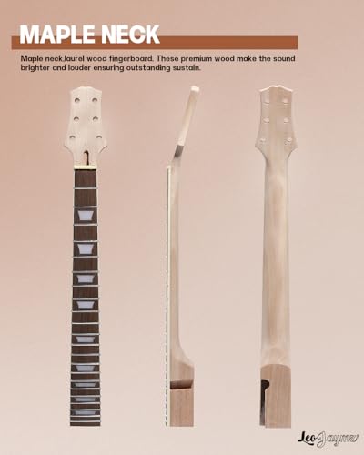Leo Jaymz DIY Single Cut Electric Guitar Kits with Mahogany Body and Neck - Rosewood Fingerboard and All Components Included (LP Hollow)