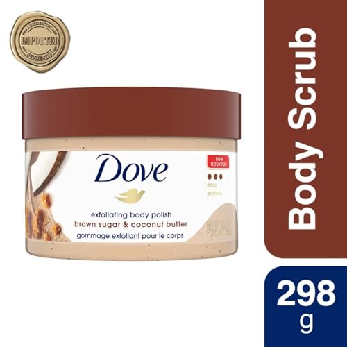 Dove Scrub Brown Sugar & Coconut Butter For Silky Smooth Skin Body Scrub Exfoliates & Restores Skin's Natural Nutrients 10.5 oz