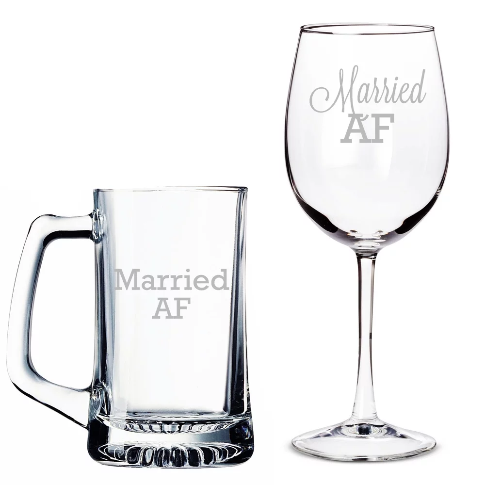 Married AF Beer Mug and Married AF Wine Glass Set