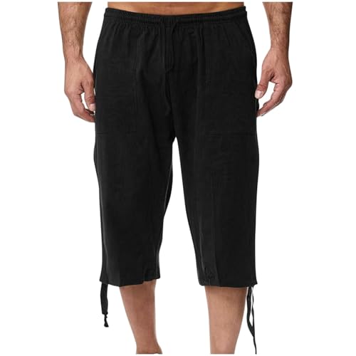 Men Pants Casual Beach Capri Pants Cotton Linen 3/4 Pants Running Workout Tapered Joggers Stylish Elastic Drawstring