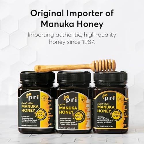 PRI Manuka Honey, Certified MGO 200+, Raw New Zealand Manuka Honey, 500g Jar