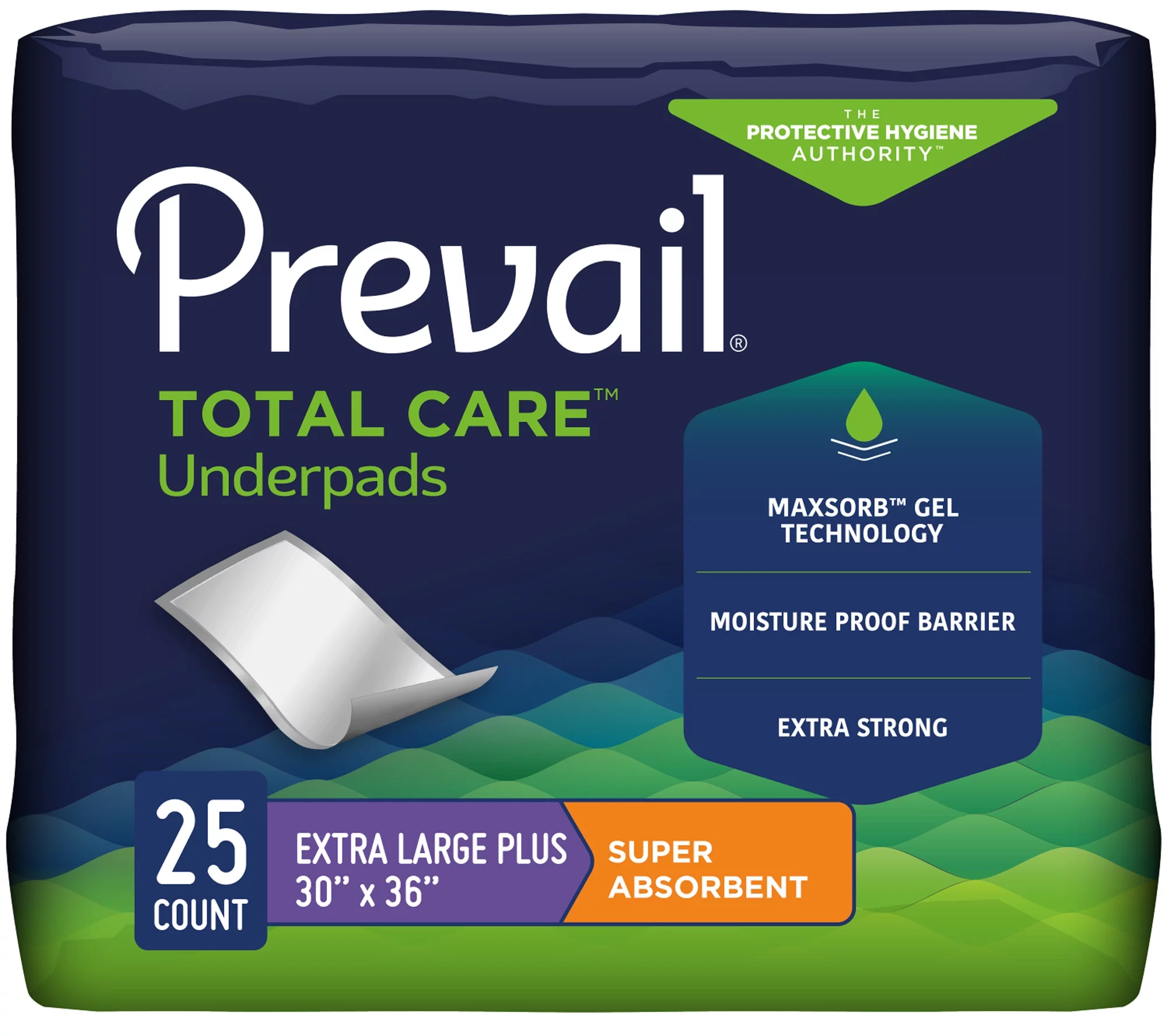 Prevail Total Care Underpad, 30 X 36 Inch, Super Absorbency, Pack of 25