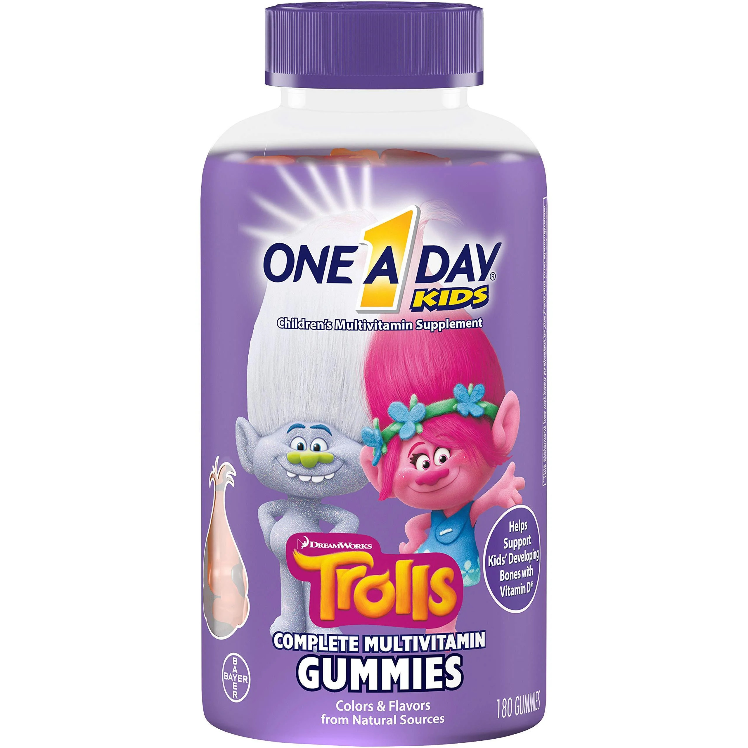 One A Day Kids Trolls Multivitamin Gummy, 180 Count, with Vitamins A, B6, B12, C, D, and E, Zinc, Folic Acid, and Biotin (Packaging May Vary)