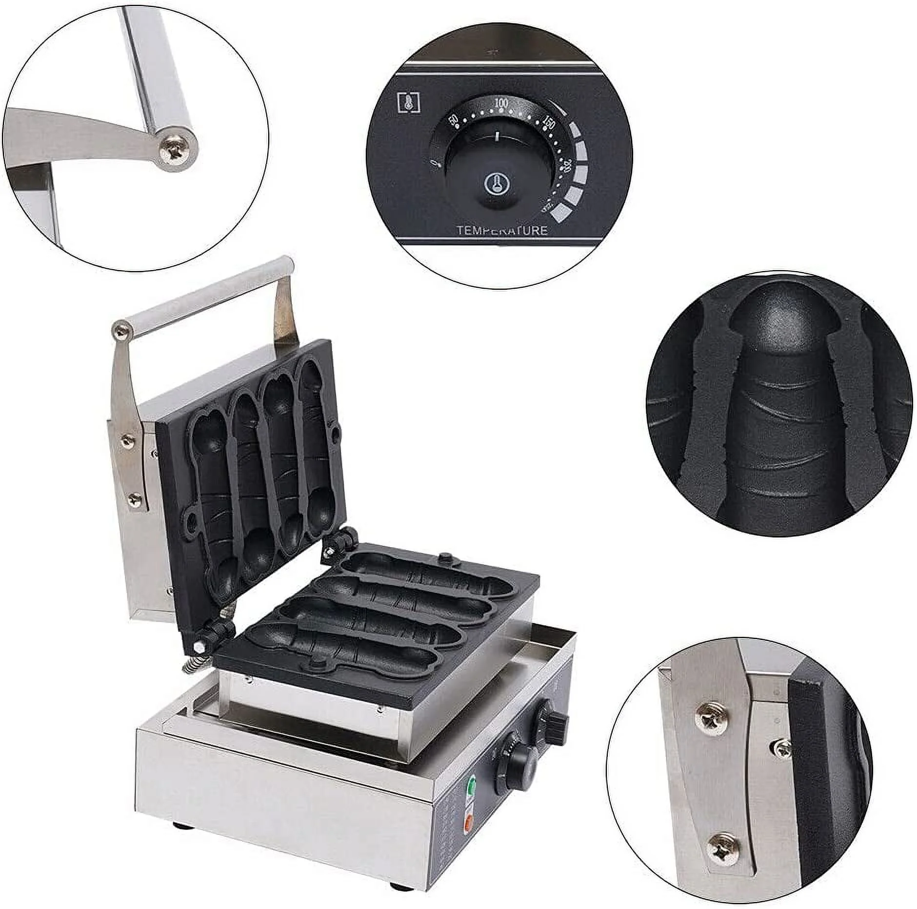 DENEST 4 Grooves Commercial Waffle Maker Machine Nonstick with Timer and Temperature Control