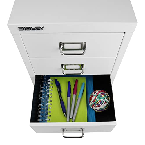 Bisley 10-Drawer Steel MultiDrawer Cabinet - Black, Chrome Pull Handles with Label Holders, Powder-Coated Steel, Removable Drawers, Fits Under Most Desks, Labels Included