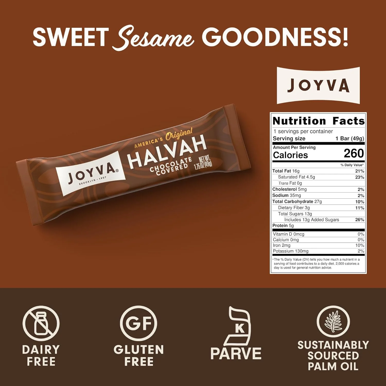 Joyva Halvah Bars - 1.75 oz, 36-count box | Kosher, Parve, Gluten Free, Dairy Free | Chocolate Covered
