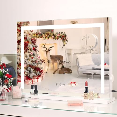 Makeup Mirror with Lights, Lighted vanity Mirror with Dimmable 3 Lighting Modes LED Strip, Wall-Mounted and Tabletop Dresser Mirror with USB Charging Port (22.83