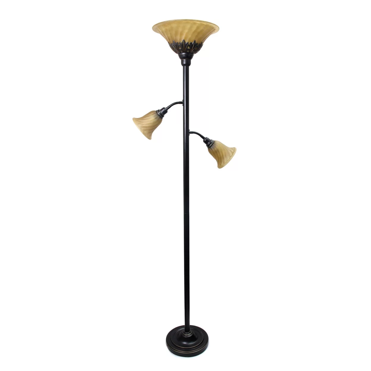 Elegant Designs 3 Light Floor Lamp with Scalloped Glass Shades - Restoration Bronze