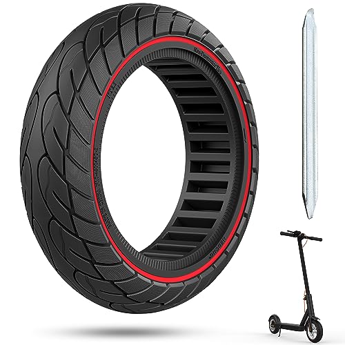 60/70-6.5 Scooter Tire, 10x2.50 Solid Scooter Tire 10 inch Electric Rubber Tubeless Scooter Wheels for Ninebot G30 Max/G30D 10x2.5 Front or Rear Replacement Solid Tires 2pc Red