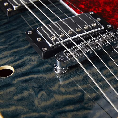 GROTE Jazz Electric Guitar Semi-Hollow Body Trapeze Tailpiece Bridge Guitar Gig Bag (Black)