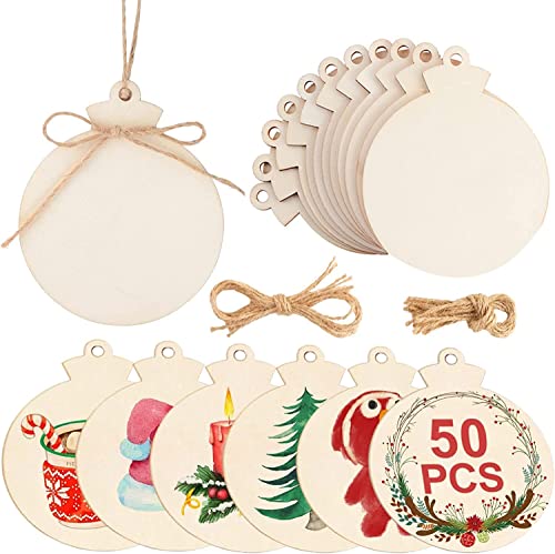 OurWarm 50pcs DIY Wooden Christmas Ornaments for Crafts, 4
