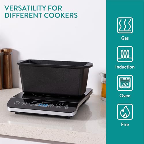 Navaris Cast Iron Bread Loaf Pan with Lid, 13x5 inches, Black