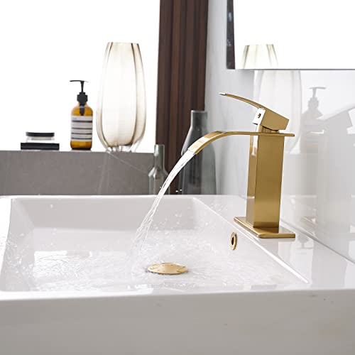 BWE Vessel Sink Faucet Modern Waterfall Chrome Single Hole Bathroom Faucet Single Handle with Pop up Drain Without Overflow Assembly Vanity Basin Bath Sink Faucets Mixer Tap