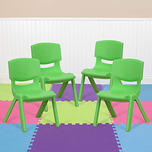 EMMA + OLIVER 4 Pack Blue Plastic Stackable School Chair with 10.5
