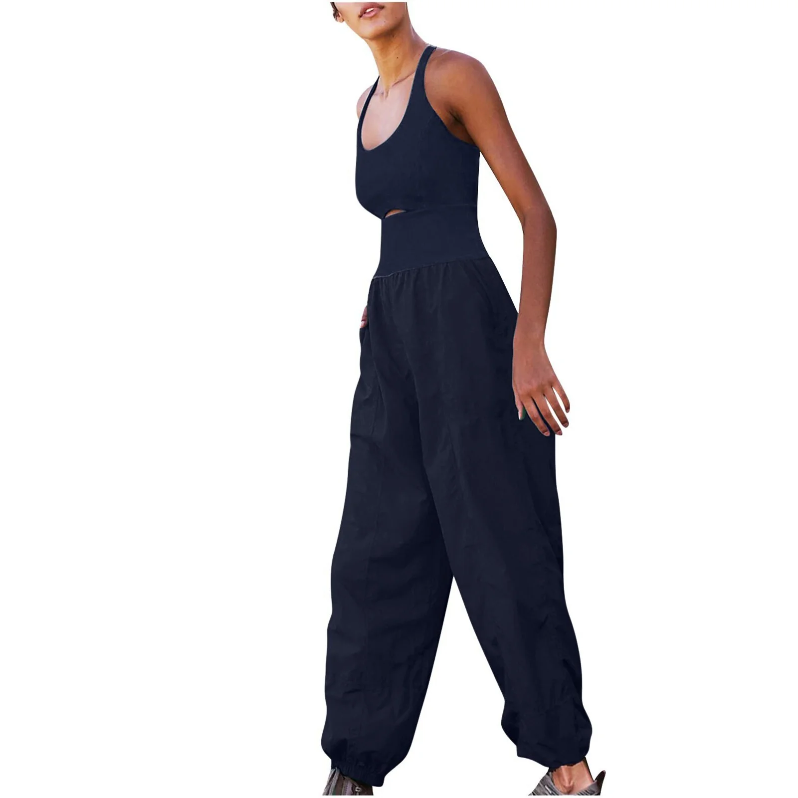 Women Cap Sleeve T-Shirt Womens Fashion Square Neck Strap Jumpsuit Training Sleeveless Solid Color Sports Jumpsuit