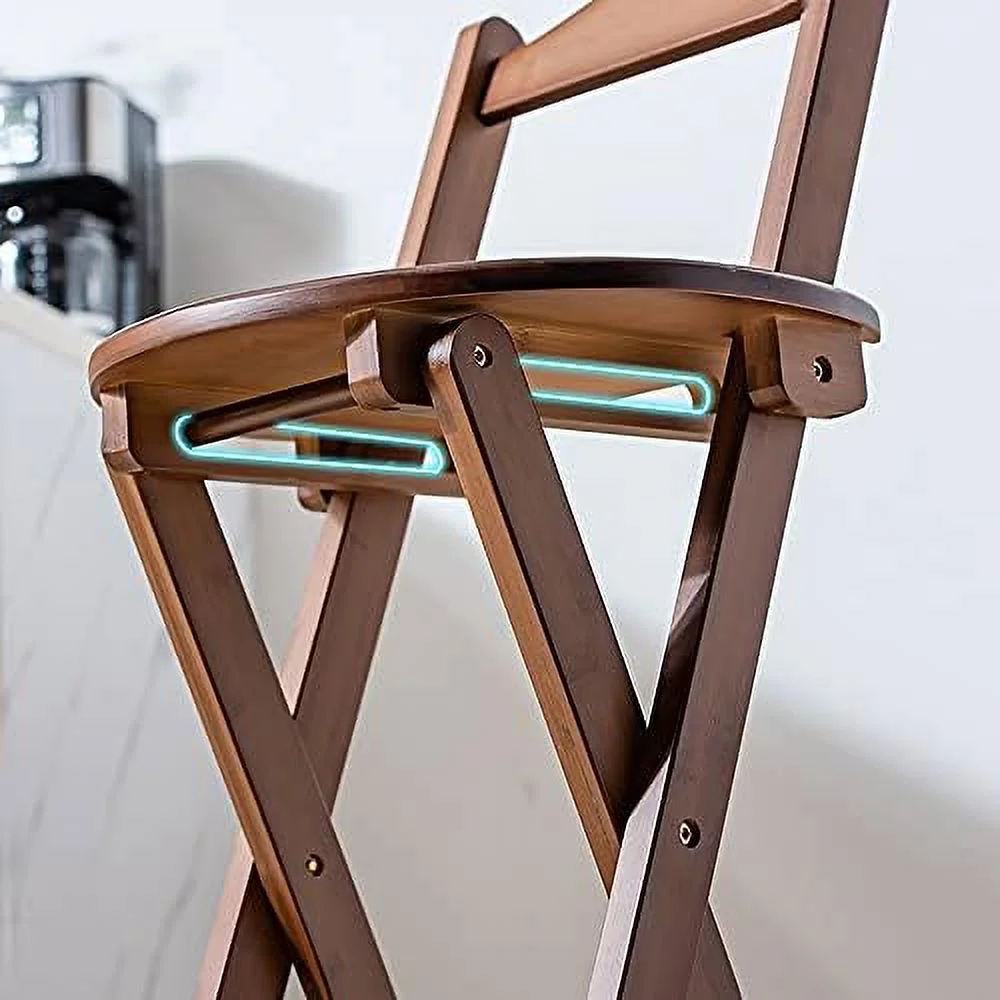 TJUNBOLIFE 24 inch Rustic Folding Wood Stools Wooden Kitchen Counter Height Barstools Dining Chair with Backrest/Footrest  Chairs  75cm