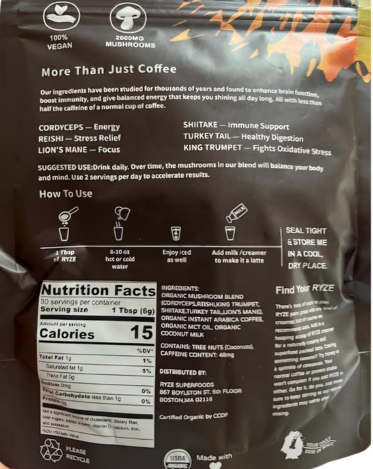 1Pack RYZE Mushroom Coffee (30 Servings) -Good Supplement Mushroom Coffee Organic with Cordyceps,Good Supplement