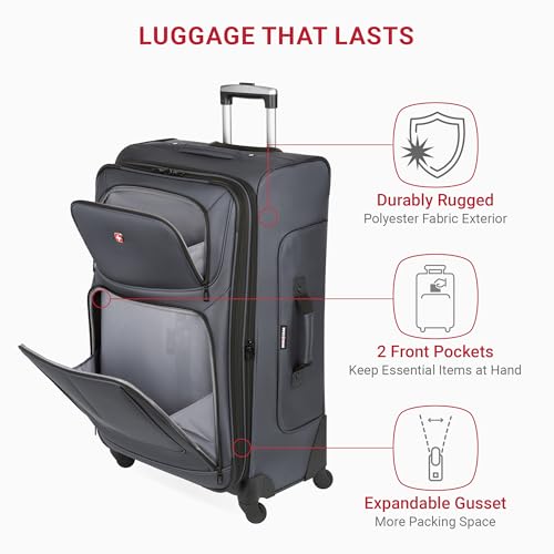 SwissGear Sion Softside Expandable Luggage, Black, Checked-Large 29-Inch