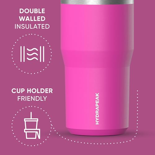 Hydrapeak Nomad 24 oz Tumbler with Handle and Straw Lid, Leakproof, Double Insulated, 24oz Cup Stainless Steel (Blush)