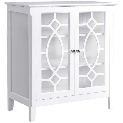 HOMCOM Sideboard Buffet Cabinet, Kitchen Storage Cabinet, Glass Door Accent Cabinet with Adjustable Shelves, White